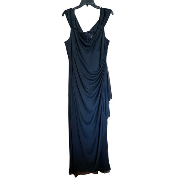 Alex Evenings Evening Maxi Dress Womens 16 Black Ruched Shirred Formal Gown - Picture 1 of 7